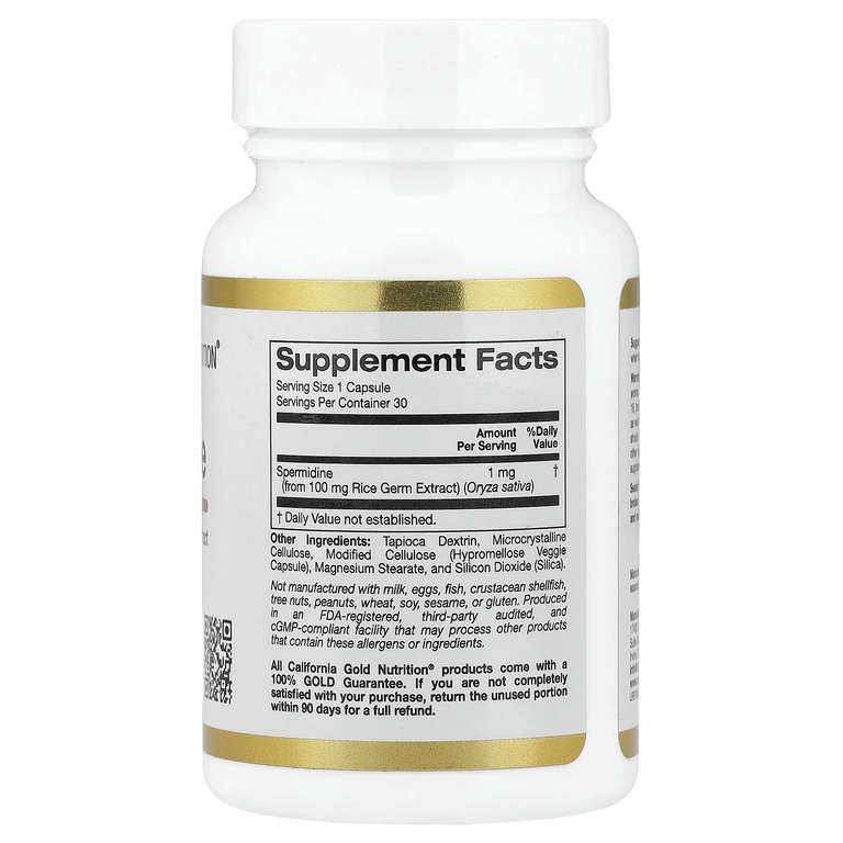 California Gold Nutrition, спермидин, экстракт ростков риса, 1 мг, 30 растительных капсул