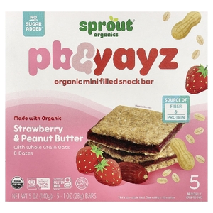 Sprout Organics, PB & Yayz, органические мини-батончики с начинкой, для детей от 2 лет, клубника и арахисовая паста, 5 батончиков по 28 г (1 унция)