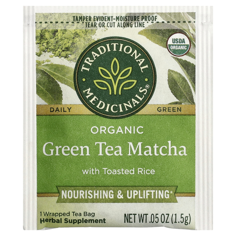 Traditional Medicinals, органический зеленый чай матча с обжаренным рисом, 16 упакованных чайных пакетиков, 24 г (0,85 унции)