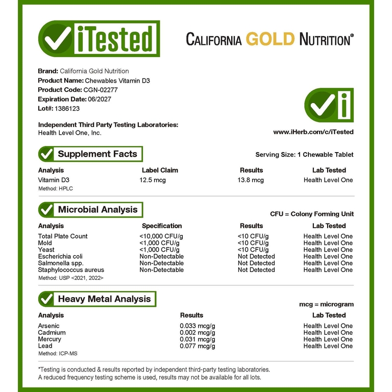 California Gold Nutrition, жевательный витамин D3 для детей, натуральный вишневый вкус, 12,5 мкг (500 МЕ), 90 вегетарианских таблеток