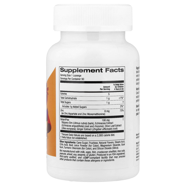 California Gold Nutrition, Zinc Plus, пастилки с цинком для детей, натуральный мандариновый вкус, 90 вегетарианских пастилок