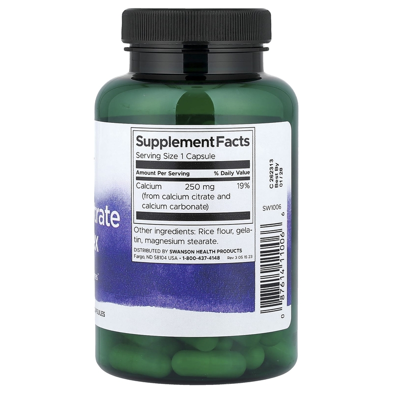 Swanson Vitamins, Комплекс цитрата кальция, 250 мг, 100 капсул