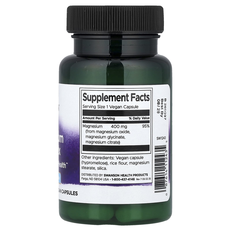 Swanson Vitamins, комплекс с тремя формами магния, 400 мг, 30 веганских капсул