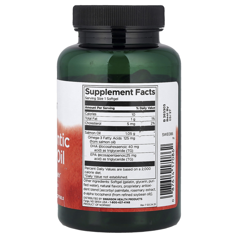 Swanson Vitamins, Чистый жир атлантического лосося, 90 мягких таблеток