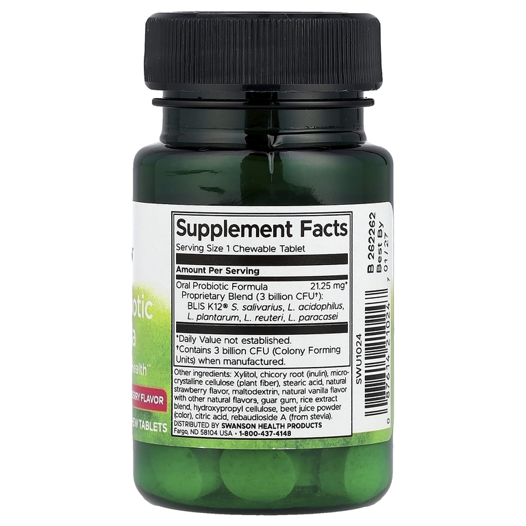 Swanson Vitamins, Формула с пробиотиками для перорального применения, натуральная клубника, 3 млрд КОЕ, 30 жевательных таблеток