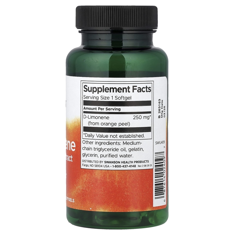 Swanson Vitamins, D-лимонен, экстракт апельсиновой цедры, 250 мг, 60 мягких таблеток