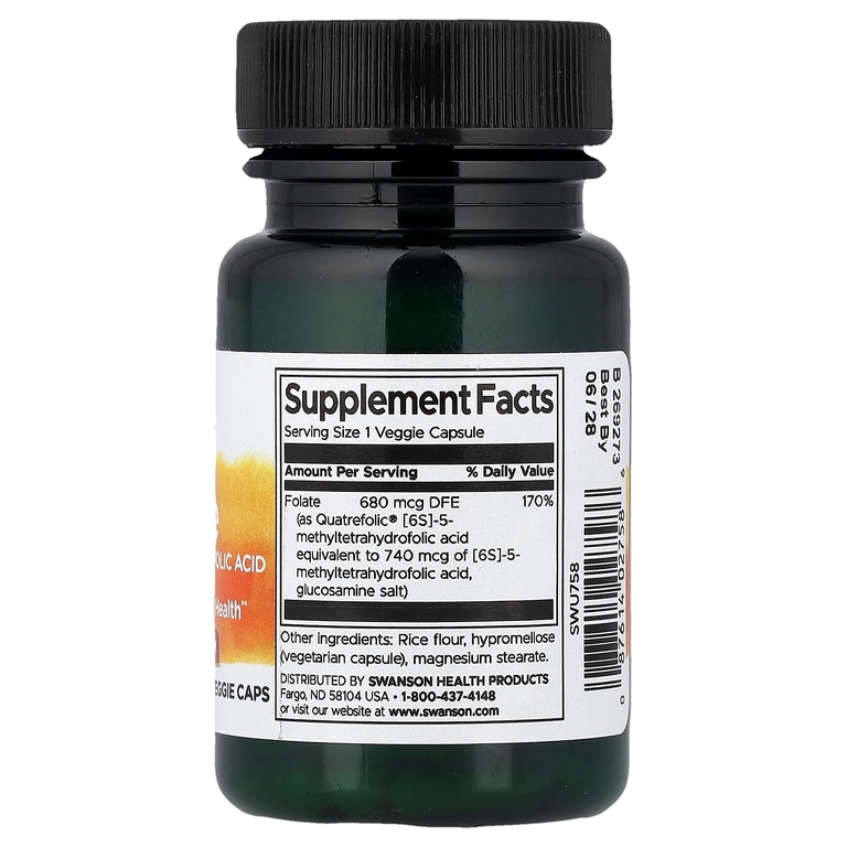 Swanson Vitamins, фолат, 30 растительных капсул (680 мкг DFE в 1 капсуле)