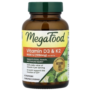 MegaFood, Витамин D3 и K2, 60 мини-капсул