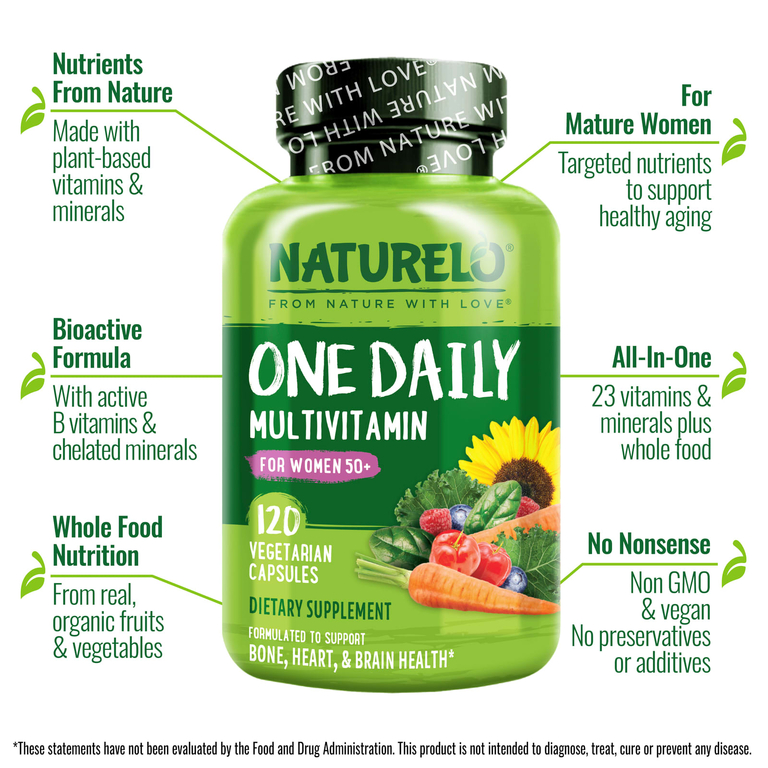 NATURELO, One Daily, мультивитамины для женщин старше 50 лет, для приёма один раз в день, 120 вегетарианских капсул