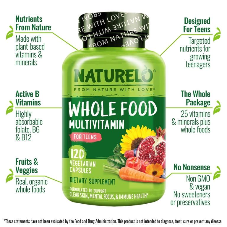 NATURELO, мультивитамины из цельных продуктов для подростков, 120 вегетарианских капсул