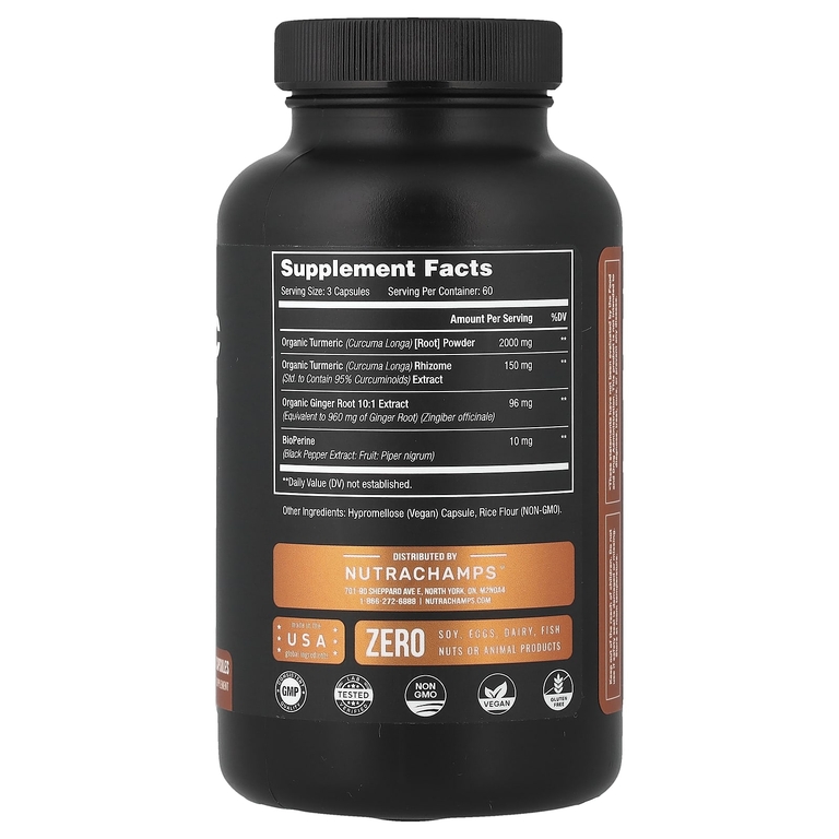NutraChamps, куркумин из куркумы, 180 веганских капсул