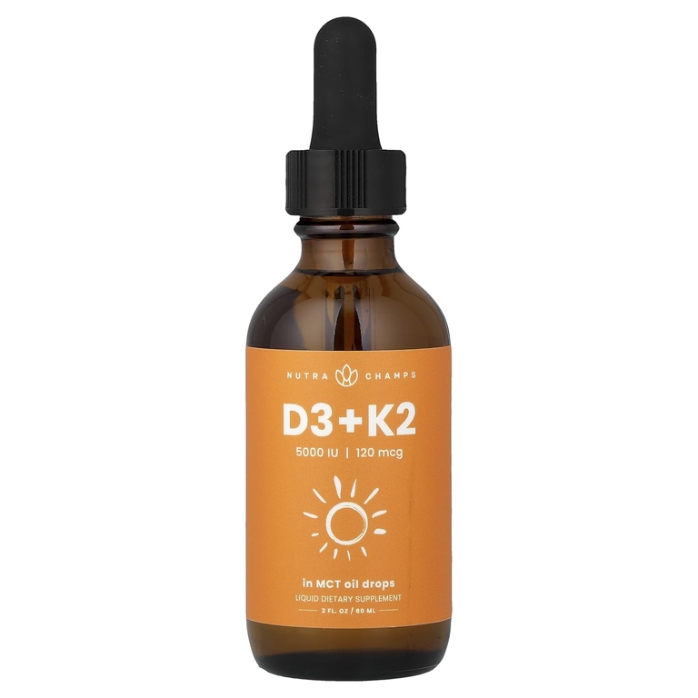 NutraChamps, Жидкие капли D3 + K2, без добавок, 60 мл (2 жидк. унц.)