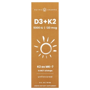 NutraChamps, Жидкие капли D3 + K2, без добавок, 60 мл (2 жидк. унц.)