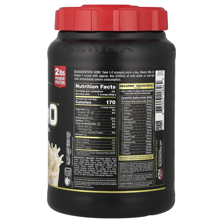 ALLMAX, Hexapro™, высокопротеиновый нежирный рацион, французская ваниль, 907 г (2 фунта)