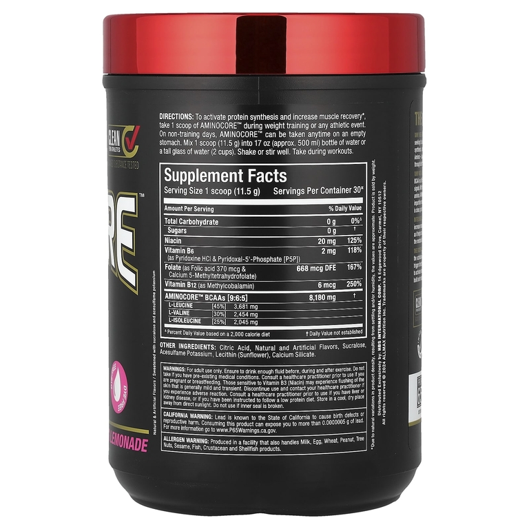 ALLMAX, BCAA AMINOCORE™, со вкусом розового лимонада, 345 г (0,76 фунта)