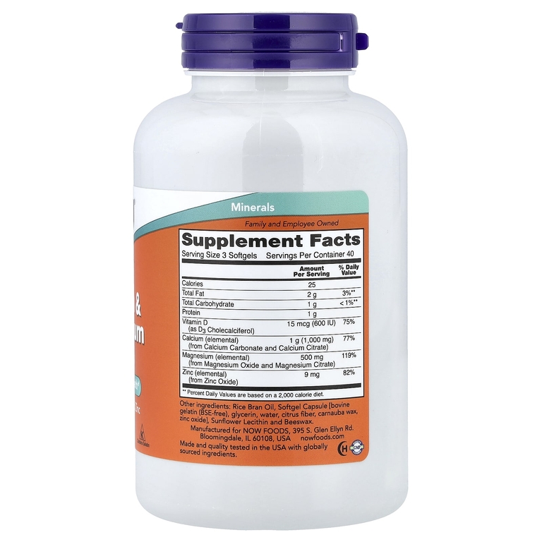 NOW Foods, Кальций и магний с витамином D3 и цинком, 120 мягких таблеток
