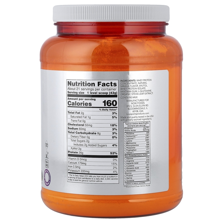 NOW Foods, Sports, сывороточный протеин в порошке, сливочная ваниль, 907 г (2 фунта)