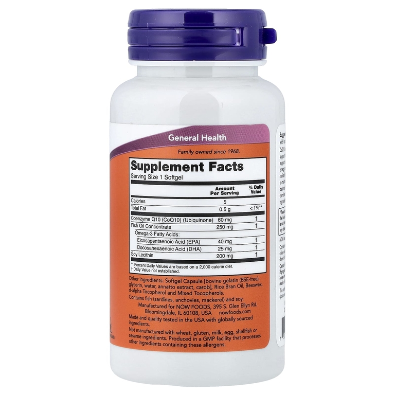 NOW Foods, коэнзим Q10 и рыбий жир, 60 капсул