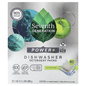 Seventh Generation, Пакеты с моющим средством Power + для посудомоечной машины, Fresh Citrus, 40 упаковок, 600 г (21,1 унции)
