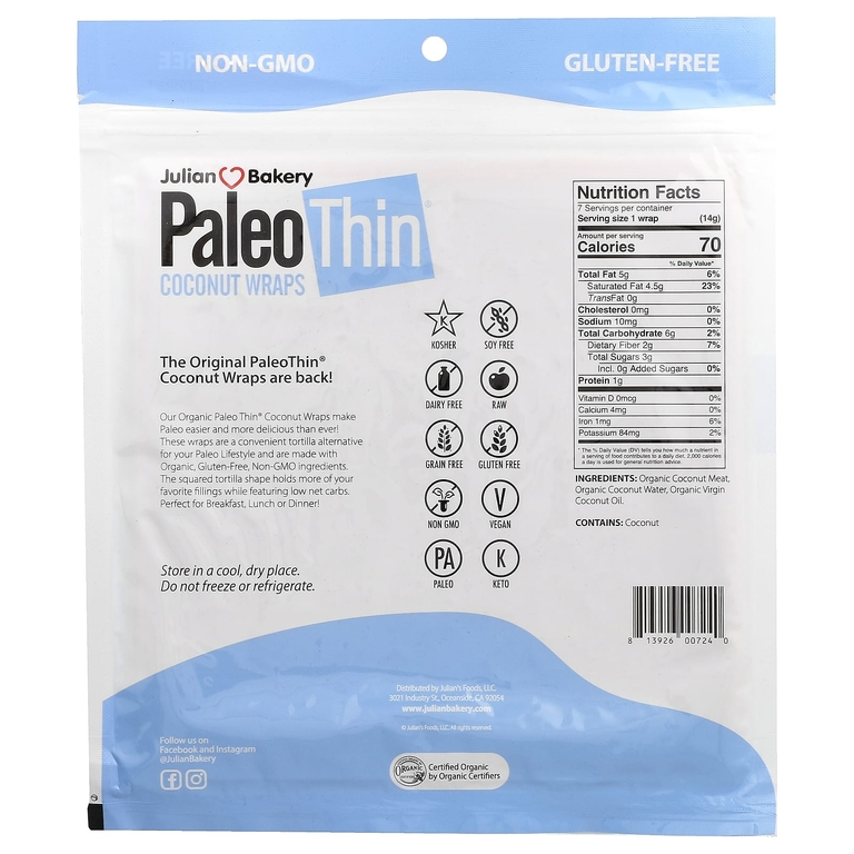 Julian Bakery, PaleoThin®, кокосовые мармеладки, 7 шт., 115 г (4,4 унции) (Товар снят с продажи) 