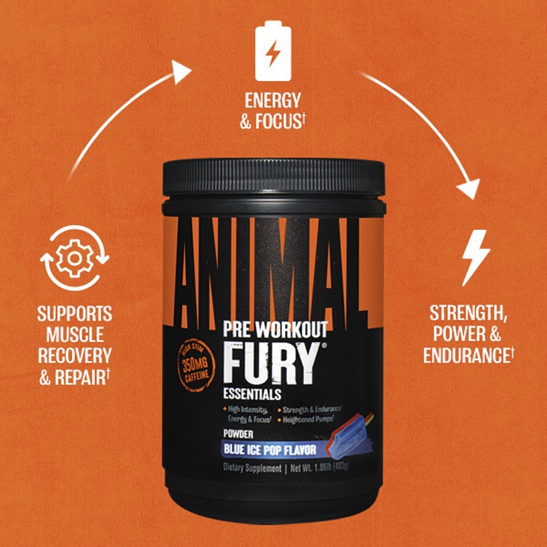 Animal, Fury Essentials, предтренировочный комплекс, со вкусом голубого мороженого, 483 г (1,06 фунта)