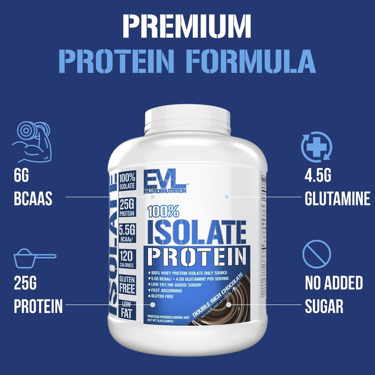 EVLution Nutrition, 100% изолят протеина, шоколад двойного насыщения, 2,268 кг (5 фунтов)
