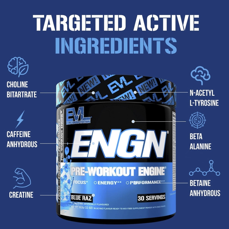 EVLution Nutrition, ENGN, Pre-Workout Engine, Blue Raz, 312 г (11 унций)