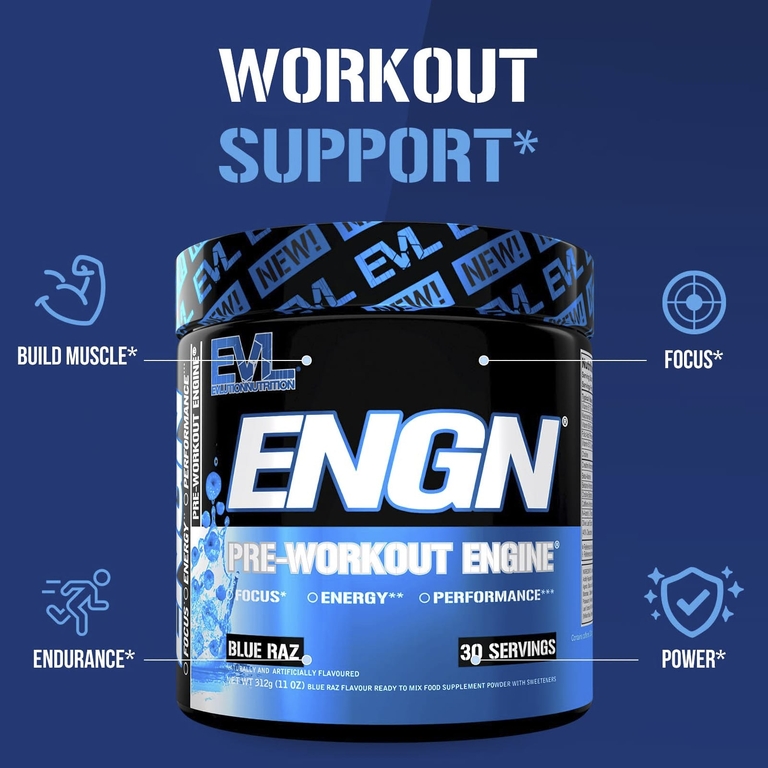EVLution Nutrition, ENGN, Pre-Workout Engine, Blue Raz, 312 г (11 унций)