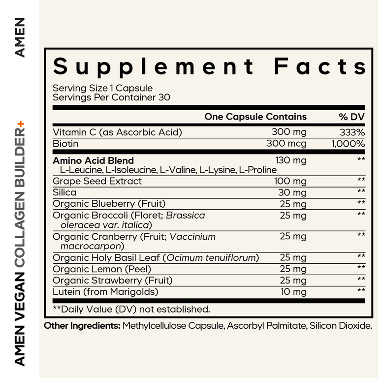 Codeage, Amen, Vegan Collagen Builder+, 30 вегетарианских капсул