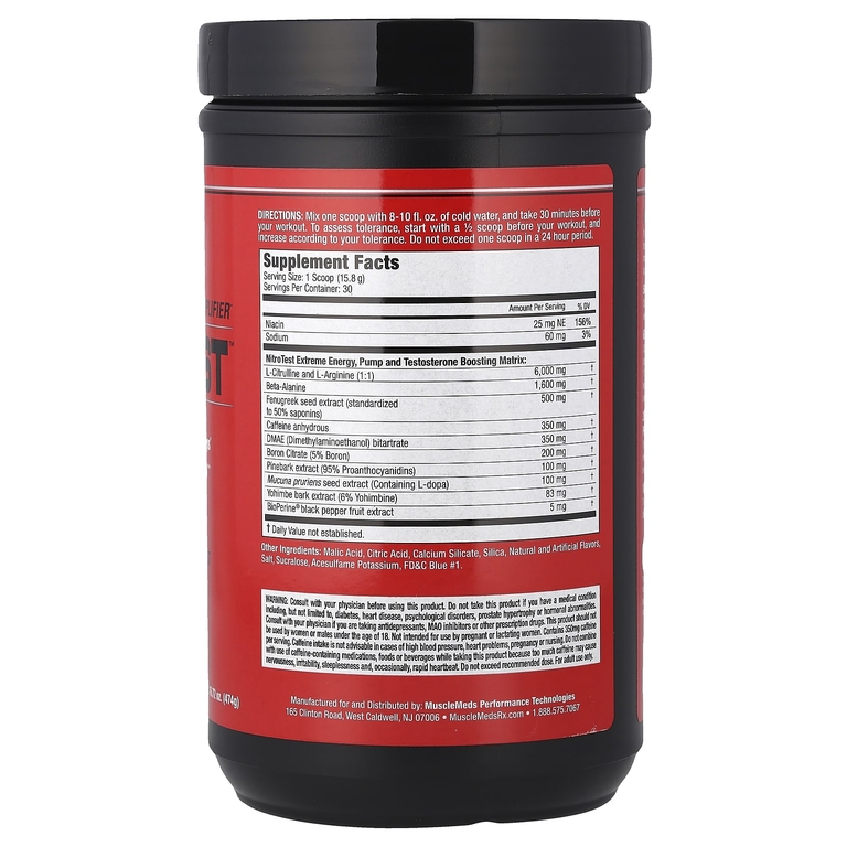 MuscleMeds, Nitrotest™, андрогенный предтренировочный усилитель, голубая малина, 474 г (16,72 унции)
