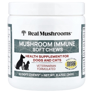 Real Mushrooms, Жевательные таблетки с грибным иммунитетом, поддержка вашего питомца, 60 жевательных таблеток (240 г)