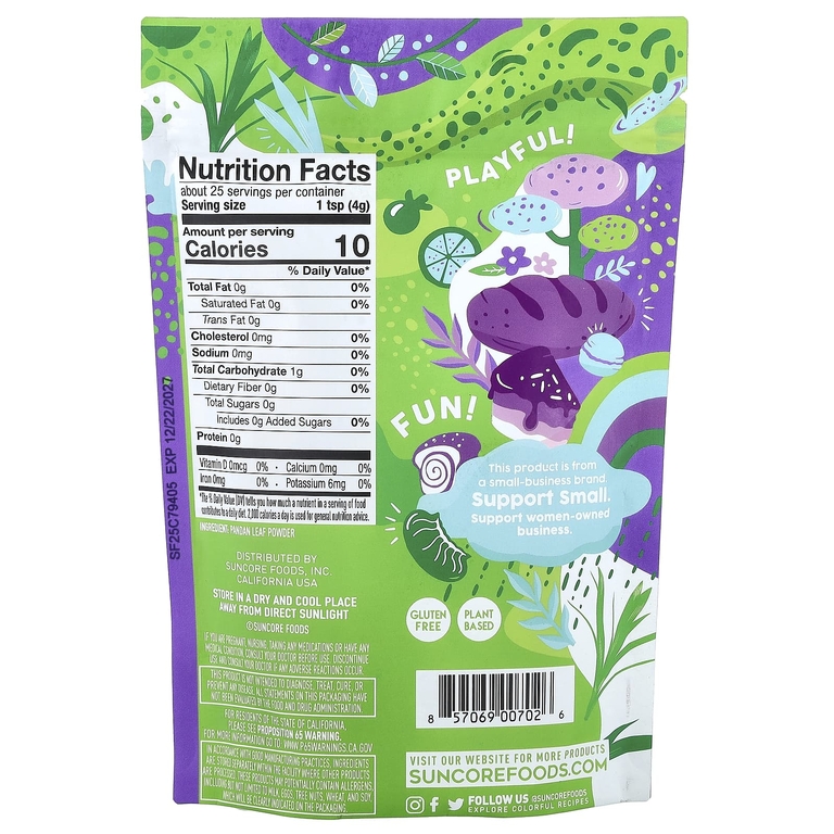 Suncore Foods, изумрудный порошок из листьев пандана, 99 г (3,5 унции)