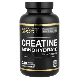California Gold Nutrition, Sport, чистый моногидрат креатина, без вкусовых добавок, 750 мг, 240 растительных капсул