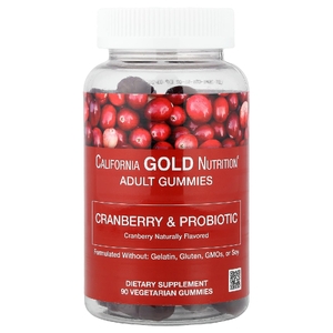California Gold Nutrition, клюква и пробиотики в жевательных таблетках, с концентратом клюквы, фруктоолигосахаридами и бактериями бациллус коагуланс, с натуральным вкусом клюквы, 90 вегетарианских жевательных таблеток