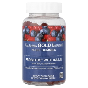 California Gold Nutrition, пробиотик с инулином в жевательных таблетках, с витамином C, фолатом, смесью экстрактов ягод и органическим инулином, с натуральным ягодным вкусом, 90 вегетарианских жевательных таблеток
