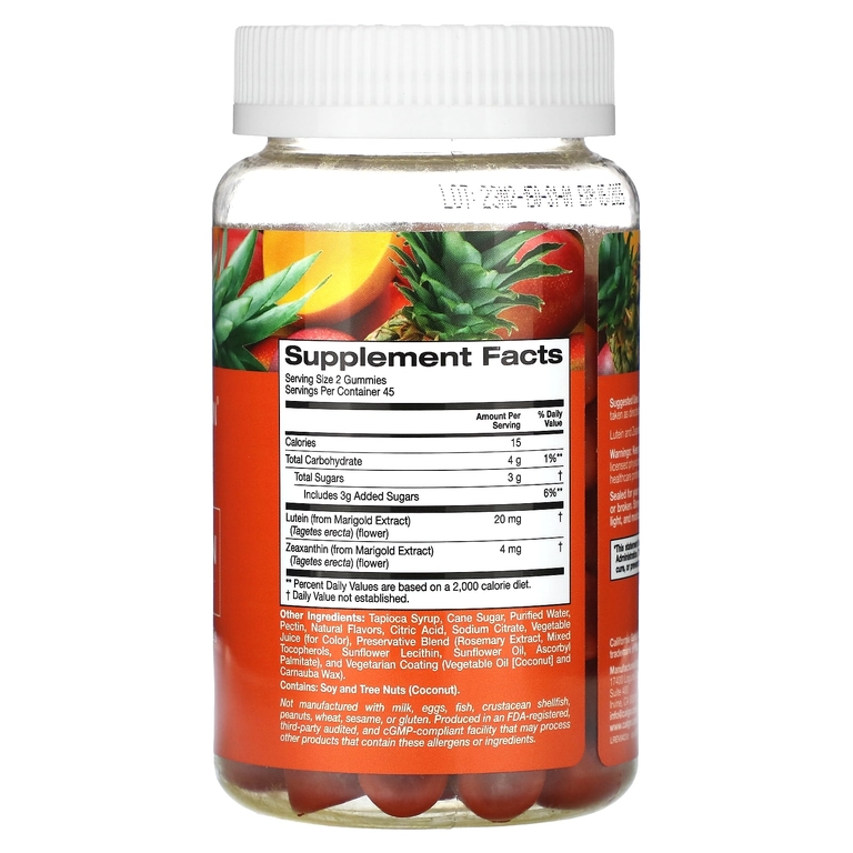 California Gold Nutrition, жевательная добавка с лютеином и зеаксантином, тропические фрукты, 90 вегетарианских жевательных таблеток