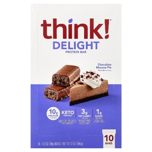 Think !, Delight протеиновый батончик, шоколадный муссовый торт, 10 батончиков по 34 г (1,2 унции)