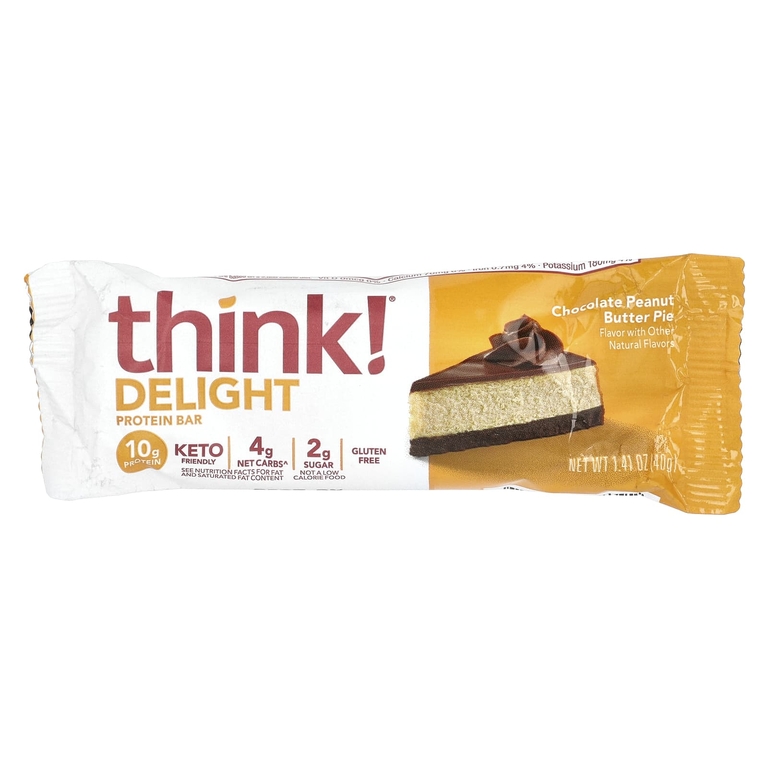 think!, Delight Protein Bar, шоколадный пирог с арахисовой пастой, 10 батончиков, 40 г (1,41 унции) каждый