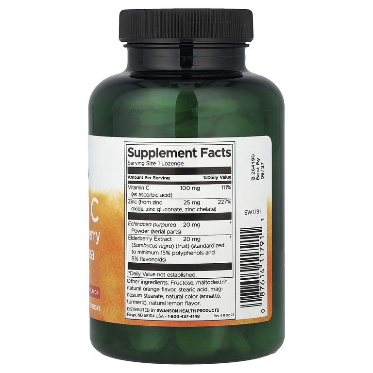 Swanson Vitamins, цинк и витамин C с бузиной и эхинацеей, апельсином и лимоном, 200 пастилок