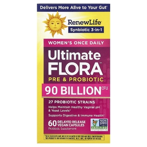 Renew Life, комплекс для женщин, пробиотик Ultimate Flora™, 90 млрд КОЕ, 60 веганских капсул с отсроченным высвобождением