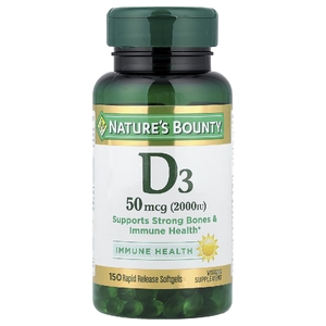 Nature's Bounty, D3, 50 мкг (2000 МЕ), 150 мягких таблеток с быстрым высвобождением