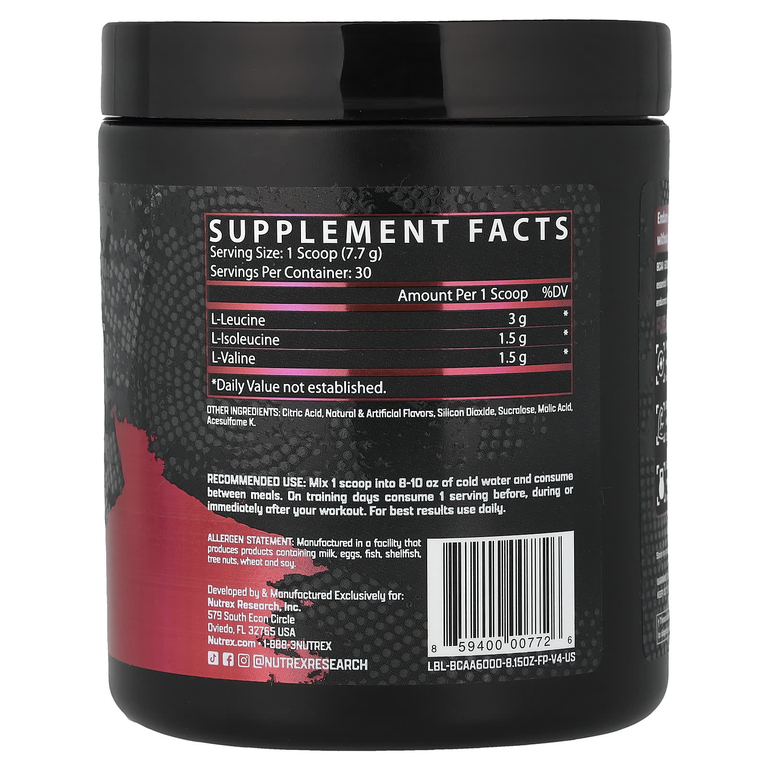 Nutrex Research, BCAA 6000, фруктовый пунш, 231 г (8,2 унции)