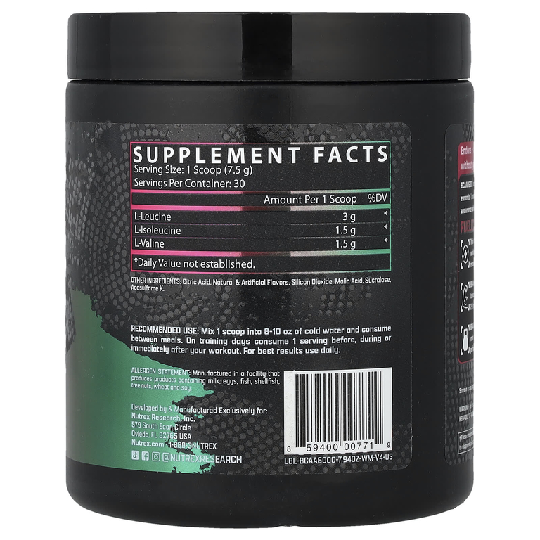Nutrex Research, BCAA 6000, арбуз, 225 г (8,2 унции)