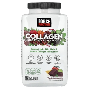 Force Factor, Суперпродукты для повышения уровня коллагена, тропические фрукты, 60 жевательных таблеток