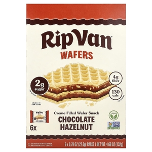 Rip Van Wafels, вафли с кремовой начинкой, шоколад и фундук, 6 пакетиков по 22 г (0,78 унции)