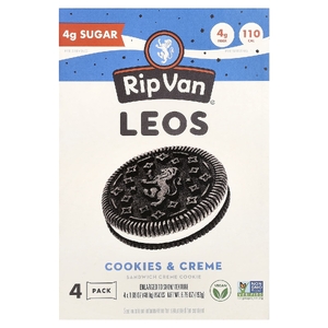 Rip Van Wafels, Leos, печенье с бутербродом и кремом, печенье и крем, 4 упаковки по 48 г (1,69 унции)