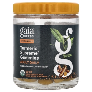 Gaia Herbs, Turmeric Supreme®, ежедневные жевательные таблетки для взрослых, со вкусом лимона и имбиря, 40 жевательных таблеток
