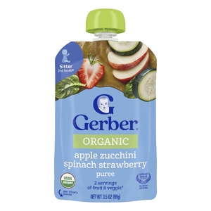 Gerber, 2nd Foods®, органическое пюре, яблоко, цуккини, шпинат, клубника, 99 г (3,5 унции) (Товар снят с продажи) 