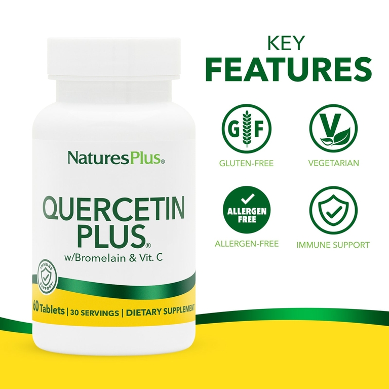 NaturesPlus, Quercetin Plus® с бромелаином и витамином C, 60 таблеток