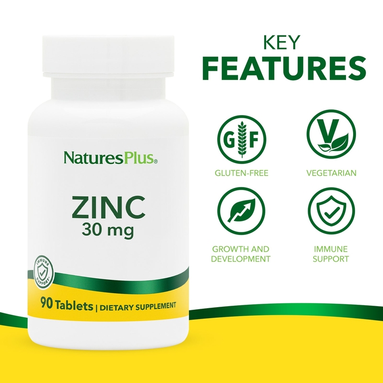 NaturesPlus, Цинк, 30 мг, 90 таблеток